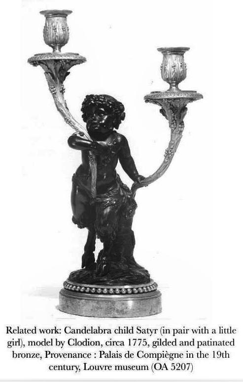 A Stunning Pair of Antique, Signed, French Rococo Patinated Bronze and Gilt Bronze Satyr & Bacchus Candelabra, Louis XVI, Signed Clodion. On Griotte Rouge Marble, Fluted & Truncated Columns