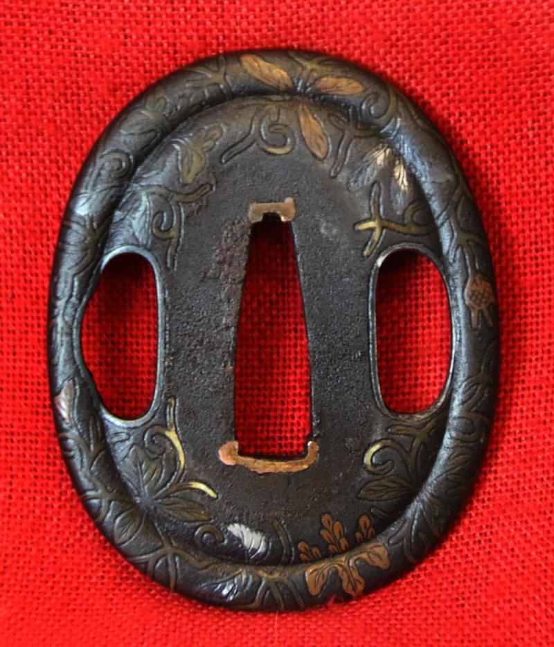 A Simply Wonderful Edo Period Samurai Tanto Museum Quality Art-Sword Decorated To The Highest Artistic Standard With Insects, in Carving, Iroe, Taka-zōgan, Zōgan, and Tsuba Inlaid with Hira Zogan with the Imperial Mon of Kiri, Paulownia Leaves