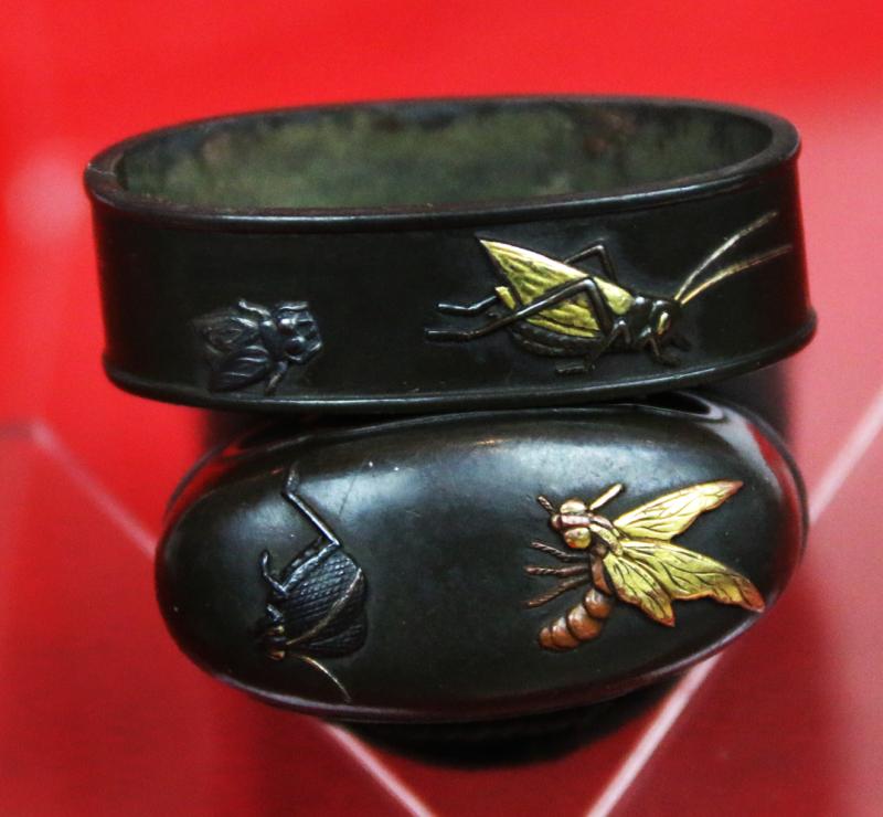 A Simply Wonderful Edo Period Samurai Tanto Museum Quality Art-Sword Decorated To The Highest Artistic Standard With Insects, in Carving, Iroe, Taka-zōgan, Zōgan, and Tsuba Inlaid with Hira Zogan with the Imperial Mon of Kiri, Paulownia Leaves