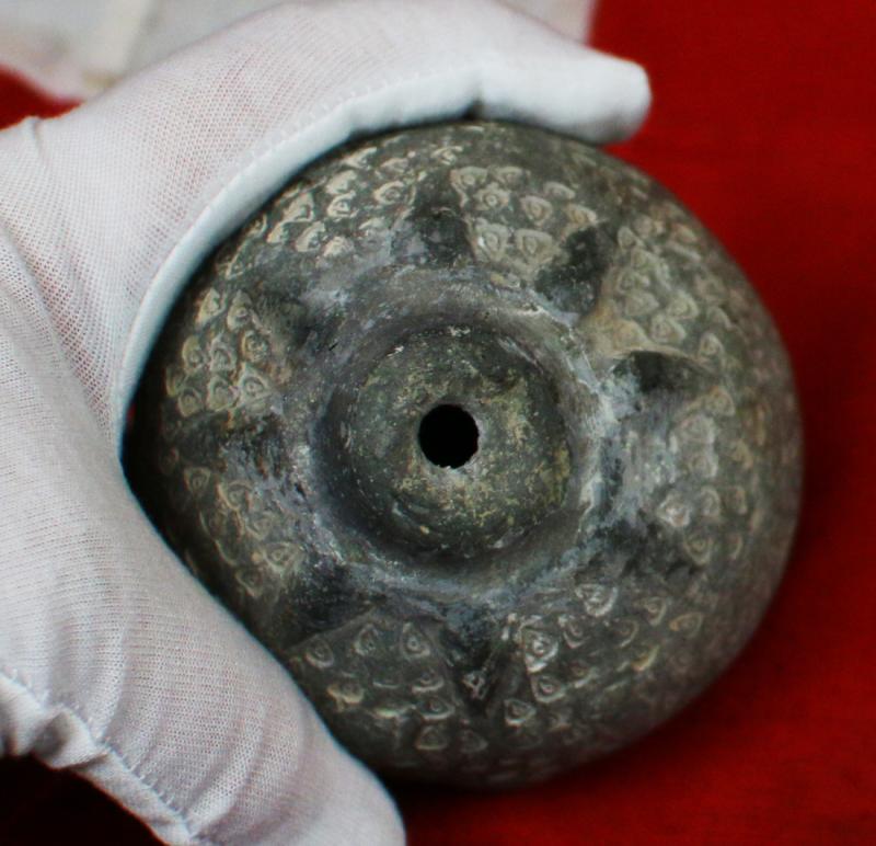 One of The Rarest We Have Ever Seen, An Early Crusades Period 10th Century, Byzantine, Ceramic Greek Fire 'Grenade' Superbly Decorated With Incised Individual Flames & A Moulded 'Ball of Fire' Decor Spout Surround. Around 1,100 Years Old
