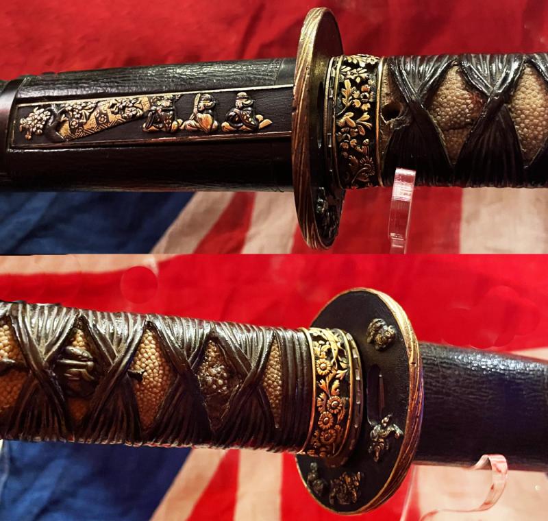 A Fabulous, Museum Grade Signed, Antique, Samurai O-Tanto, Shinto Period. All Original Edo Fittings, Goto School. Absolutely Impeccable Blade Showing Fine Original Edo Polish & Displaying It’s Excellent Gunome Hamon. Overall An Incredibly Handsome Sword