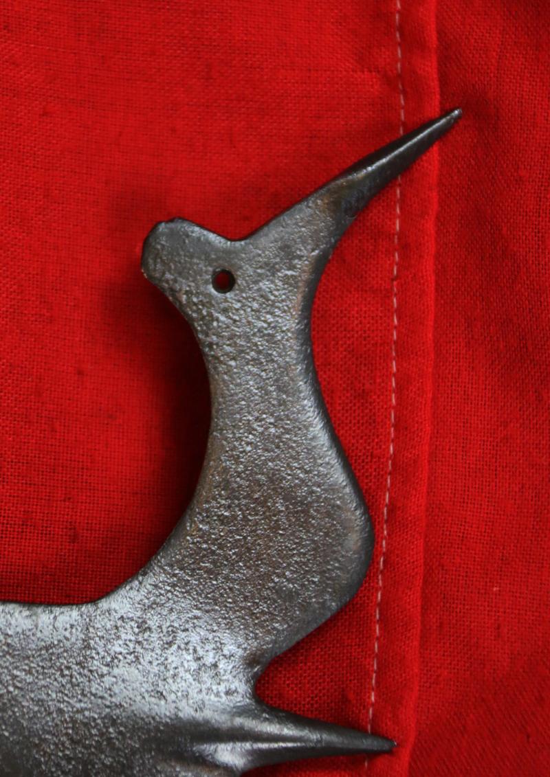 A Superb 16th Century Tudor Era Gothic Renaissance Halberd, Queen Elizabeth Ist Period. Traditional Iron Head With Tall Central Spike With A Twin Bird's-Head Axe Blade & Sharp Flat Hook Counter Blade. With Original 7ft Studded Haft