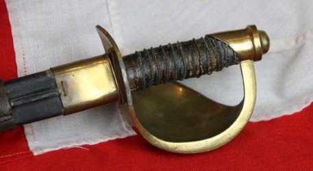 A Large Half Bowl Brass Hilted Cutlass With Steel Single Edged Blade. Wide Single Blade Fuller, No Maker Markings.