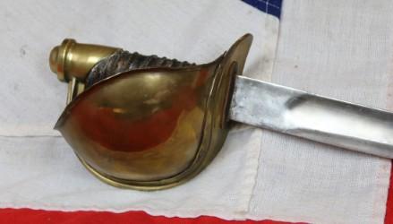 A Large Half Bowl Brass Hilted Cutlass With Steel Single Edged Blade. Wide Single Blade Fuller, No Maker Markings.