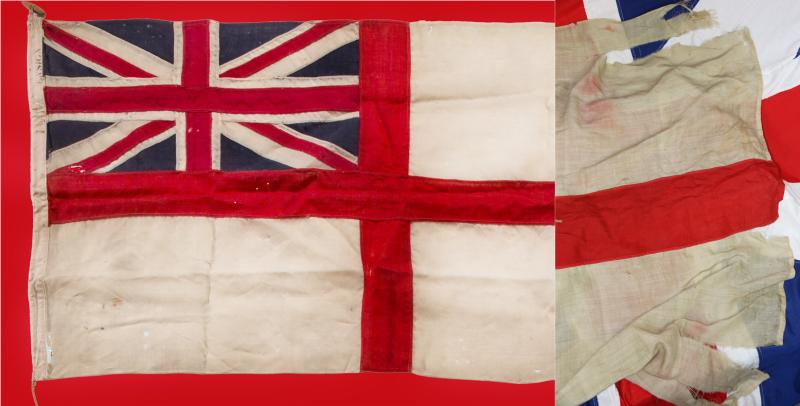 WW2 Royal Canadian Naval Battle Flag White Ensign. Made By Piggott Brothers and Co. Bishopsgate London. His Majesty's Canadian Naval Service On Juno Beach, the D.Day Normandy Landings