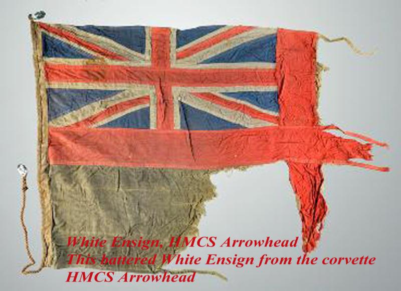 WW2 Royal Canadian Naval Battle Flag White Ensign. Made By Piggott Brothers and Co. Bishopsgate London. His Majesty's Canadian Naval Service On Juno Beach, the D.Day Normandy Landings