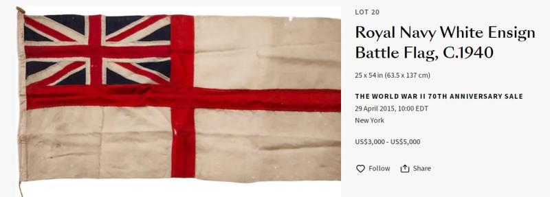 WW2 Royal Canadian Naval Battle Flag White Ensign. Made By Piggott Brothers and Co. Bishopsgate London. His Majesty's Canadian Naval Service On Juno Beach, the D.Day Normandy Landings