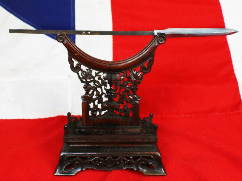 A Fine Edo Period {1600-1868} Samurai Pole Arm Yari, A Hira Sankaku Yari, The Samurai's Combat Lance With Full Tang and its Original Long Haft With Abilone Shell Decor