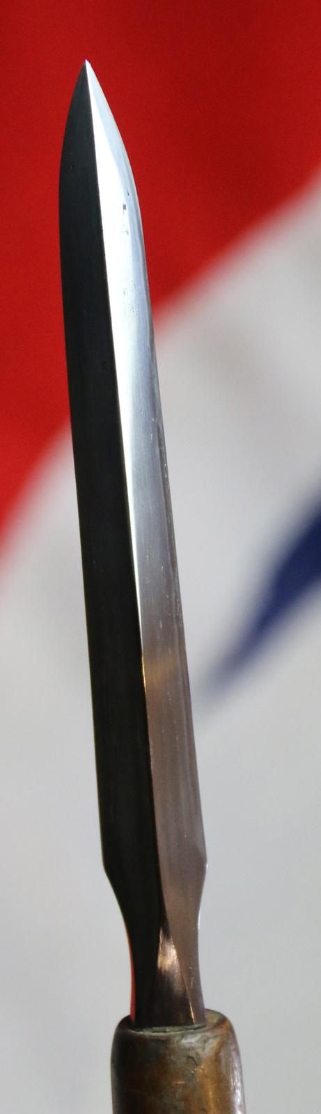 A Fine Edo Period {1600-1868} Samurai Pole Arm Yari, A Hira Sankaku Yari, The Samurai's Combat Lance With Full Tang and its Original Long Haft With Abilone Shell Decor