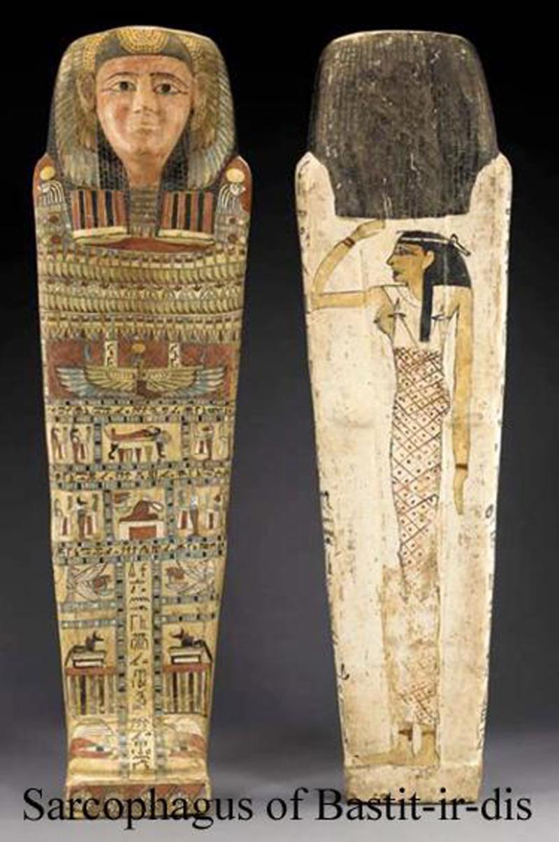 A Finely Detailed Original Ancient Egyptian Shabti a Representation of a Mummified Human Tomb Figure, The Afterlife Servant of the Mummy, in Faience Blue Glazed Late Period, Dynasty XXVI, 664-525 B. C. From the Tomb of the Female Owner Bastet-ir-dis