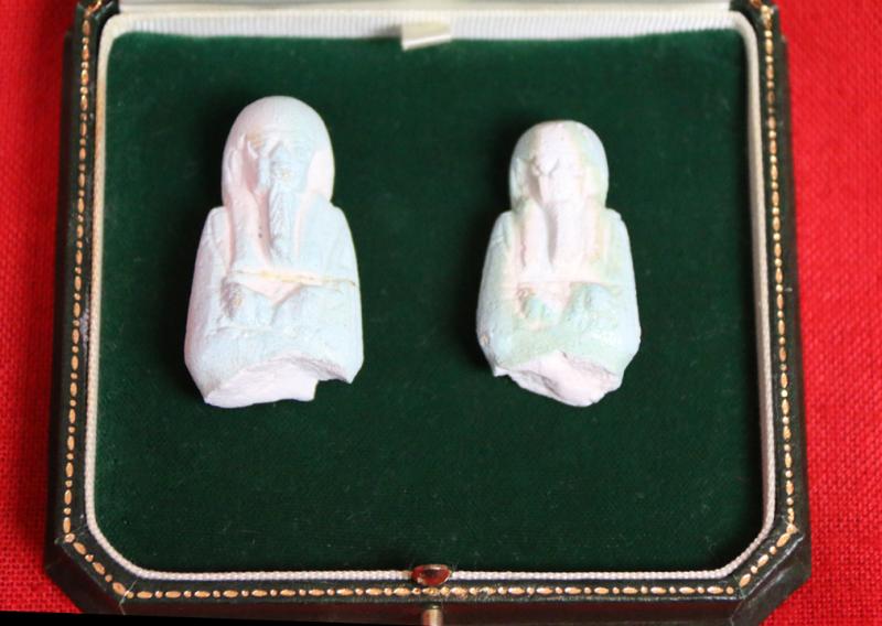 A Finely Detailed Original Ancient Egyptian Shabti a Representation of a Mummified Human Tomb Figure, The Afterlife Servant of the Mummy, in Faience Blue Glazed Late Period, Dynasty XXVI, 664-525 B. C. From the Tomb of the Female Owner Bastet-ir-dis