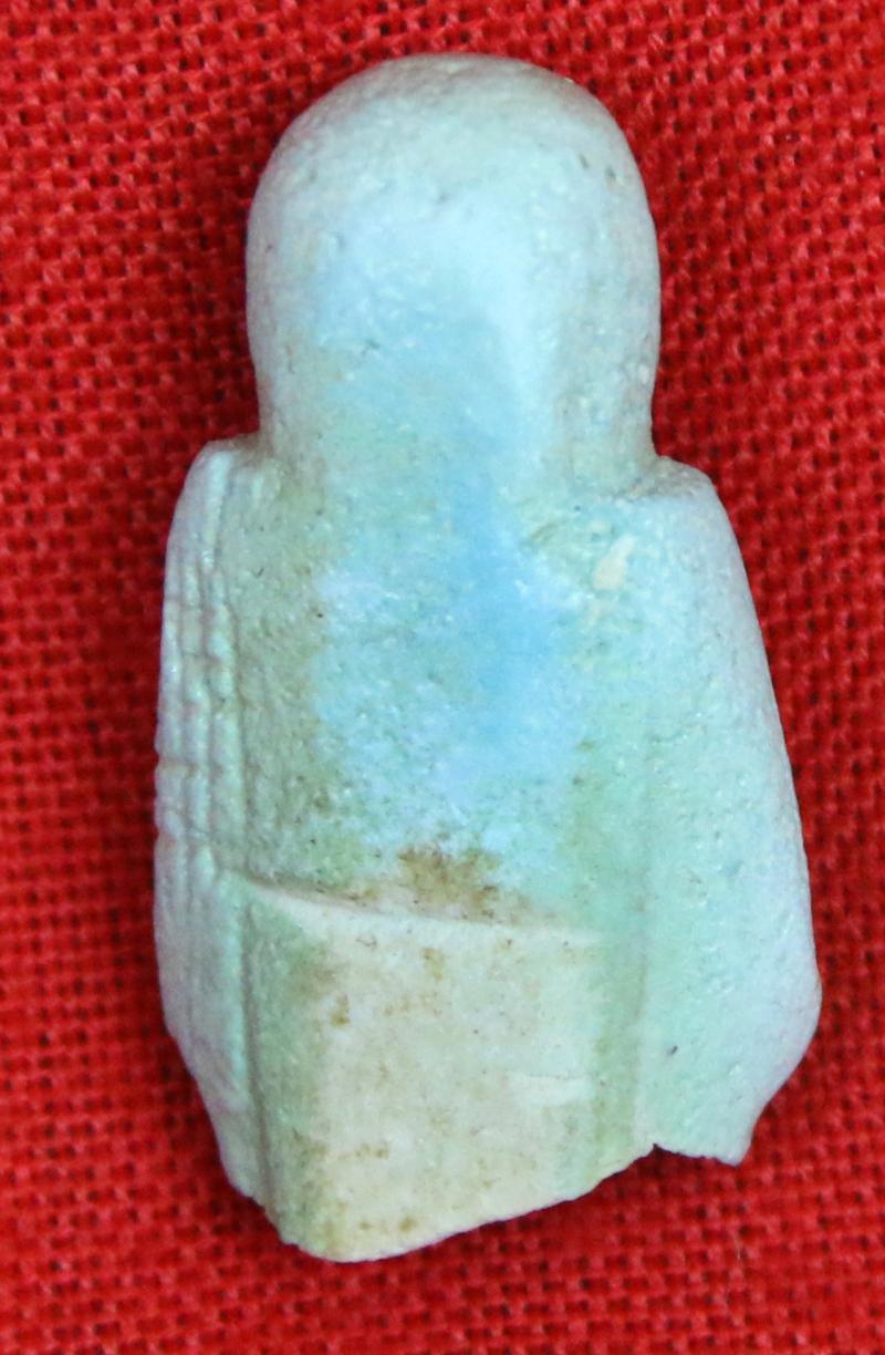 A Finally Detailed Original Ancient Egyptian Shabti a Representation of a Mummified Human Tomb Figure, The Afterlife Servant of the Mummy, in Faience Blue Glazed Late Period, Dynasty XXVI, 664-525 B. C. From the Tomb of the Female Owner Bastet-ir-dis