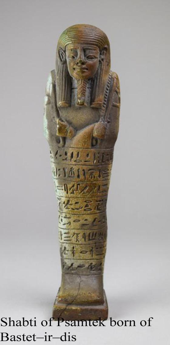 A Finally Detailed Original Ancient Egyptian Shabti a Representation of a Mummified Human Tomb Figure, The Afterlife Servant of the Mummy, in Faience Blue Glazed Late Period, Dynasty XXVI, 664-525 B. C. From the Tomb of the Female Owner Bastet-ir-dis