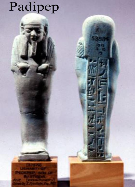 A Finally Detailed Original Ancient Egyptian Shabti a Representation of a Mummified Human Tomb Figure, The Afterlife Servant of the Mummy, in Faience Blue Glazed Late Period, Dynasty XXVI, 664-525 B. C. From the Tomb of the Female Owner Bastet-ir-dis