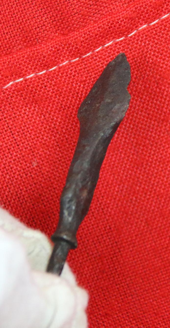 A Superb Condition Relic From the Battle of Agincourt. A Fierce-Some Armour or Helmet Piercing Welsh Longbowman'sTanged Long Arrowhead. Recovered From Azincourt in the 1820's