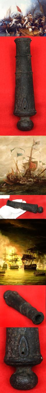 Superb 18th Century American Revolutionary War, King George IIIrd Period Naval Hand Cannon From The Barbary Pirate Raids Period. From 1795, The Annual 'Tribute' Paid to the Regency of Algiers Was 20% of United States Federal Government Expenditure