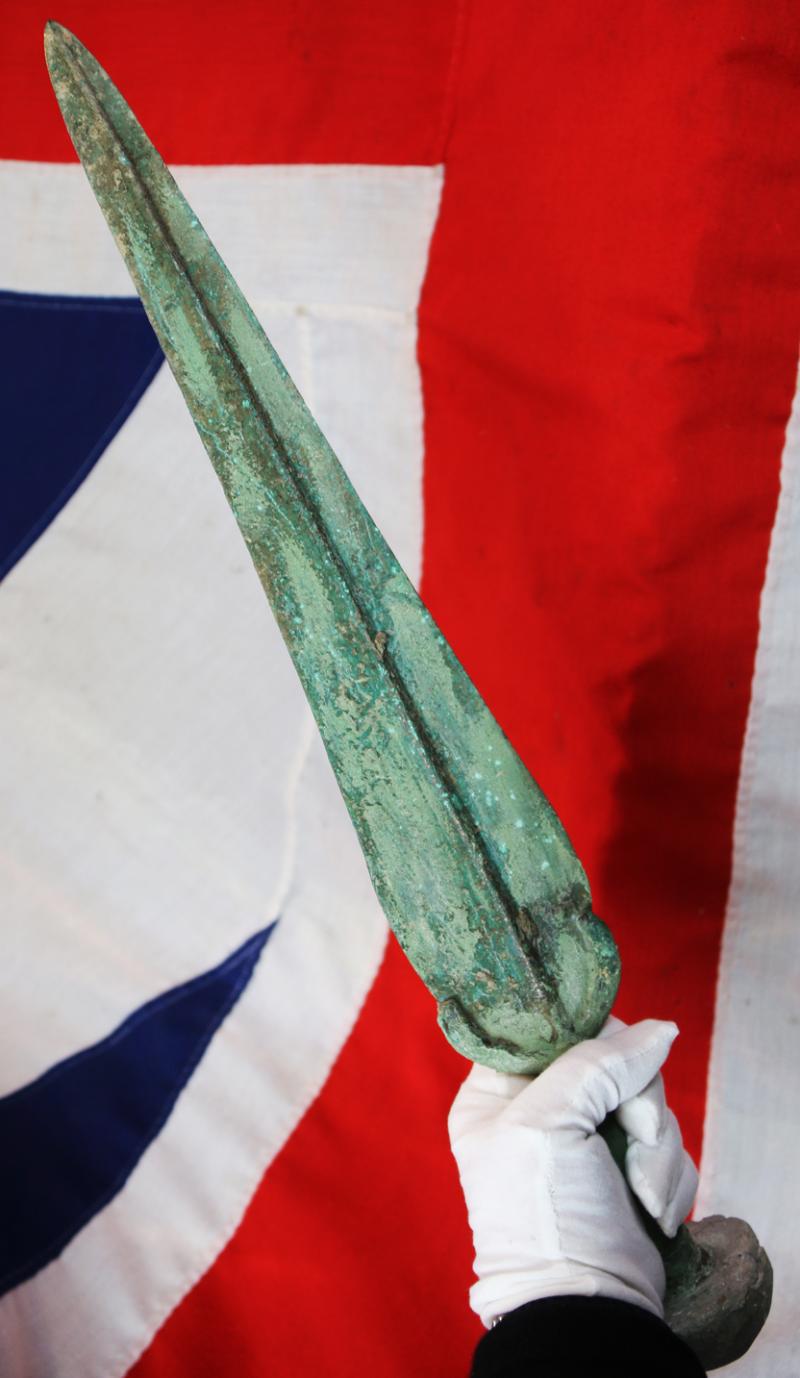 A Simply Exquisite Original Bronze Age Short Sword Used From The Trojan Wars To The Greco-Persian Wars Era. The Trojan War Was Waged Against the City of Troy by the Achaeans (Greeks) After Paris of Troy Took Helen From Her Husband Menelaus, King of Sparta