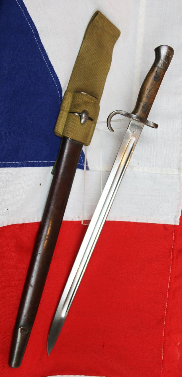 1907 King Edward VIIth Wilkinson Sword Enfield Bayonet For the Early SMLE Rifle in Original Scabbard & Canvas Frog. issued To The 2nd Bt. Lancashire Fusiliers
