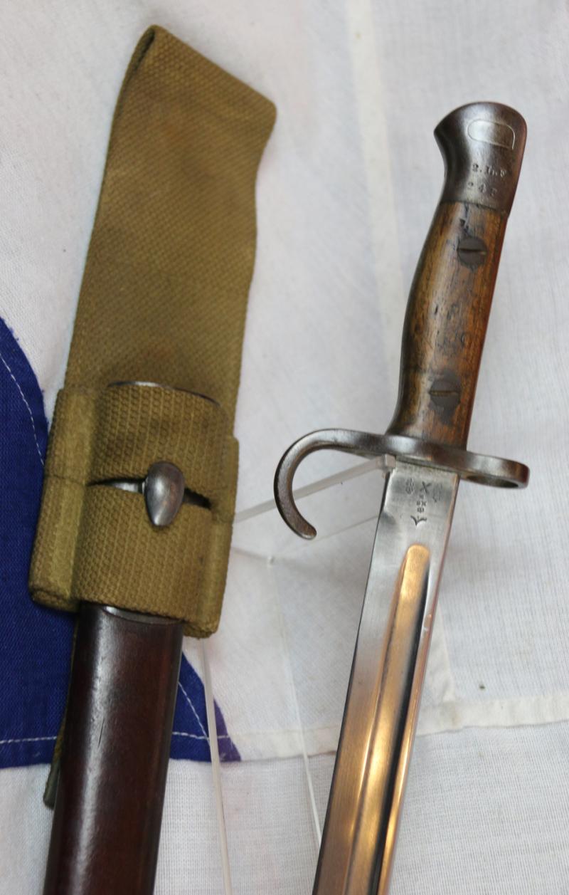 1907 King Edward VIIth Wilkinson Sword Enfield Bayonet For the Early SMLE Rifle in Original Scabbard & Canvas Frog. issued To The 2nd Bt. Lancashire Fusiliers