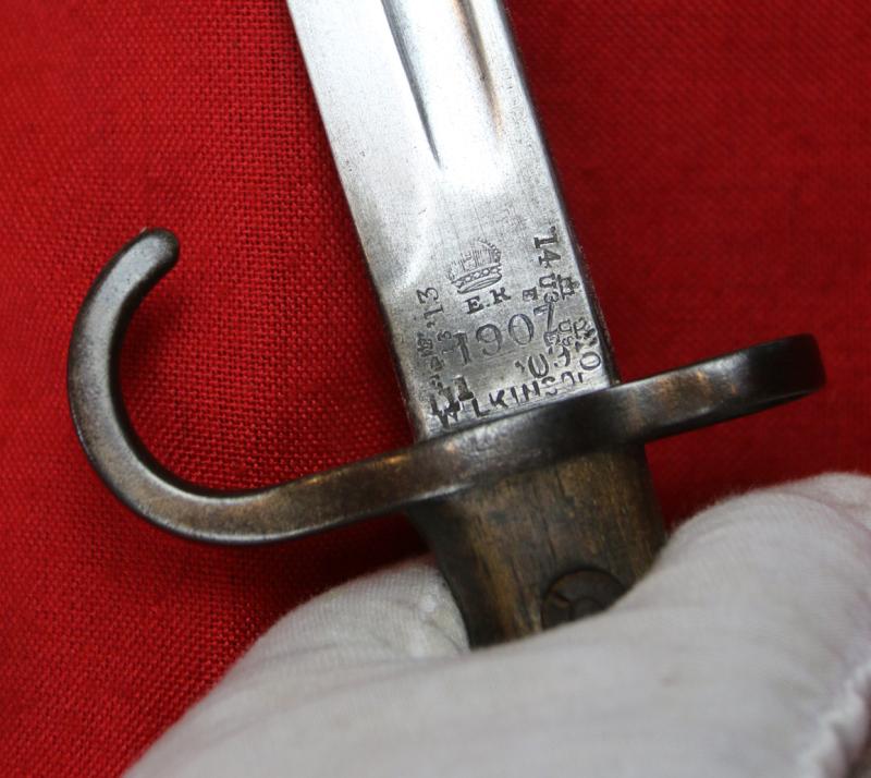 1907 King Edward VIIth Wilkinson Sword Enfield Bayonet For the Early SMLE Rifle in Original Scabbard & Canvas Frog. issued To The 2nd Bt. Lancashire Fusiliers
