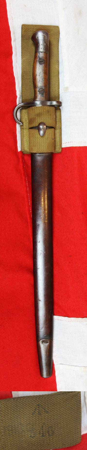 1907 King Edward VIIth Wilkinson Sword Enfield Bayonet For the Early SMLE Rifle in Original Scabbard & Canvas Frog. issued To The 2nd Bt. Lancashire Fusiliers