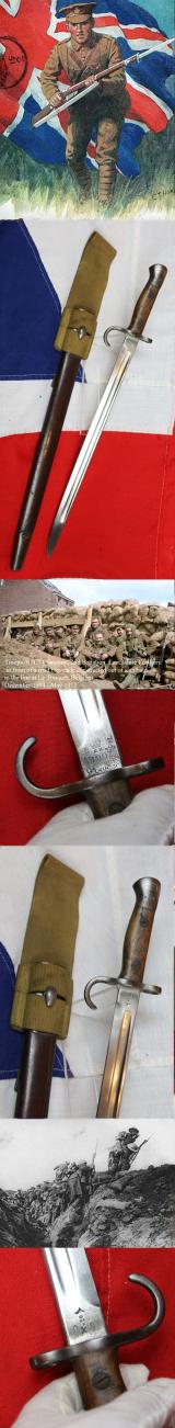 1907 King Edward VIIth Wilkinson Sword Enfield Bayonet For the Early SMLE Rifle in Original Scabbard & Canvas Frog. issued To The 2nd Bt. Lancashire Fusiliers