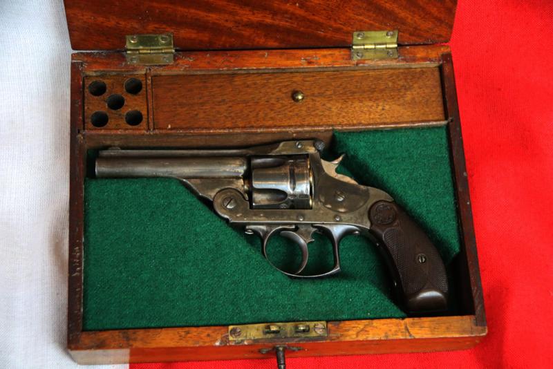 A Rare, and Most Attractive Early Model Antique Smith & Wesson Mahoghany Cased .38 Cal. Double Action 5 Shot Revolver. Rare Three Figure Serial Number Circa 1880