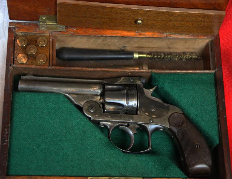 A Rare, and Most Attractive Early Model Antique Smith & Wesson Mahoghany Cased .38 Cal. Double Action 5 Shot Revolver. Rare Three Figure Serial Number Circa 1880