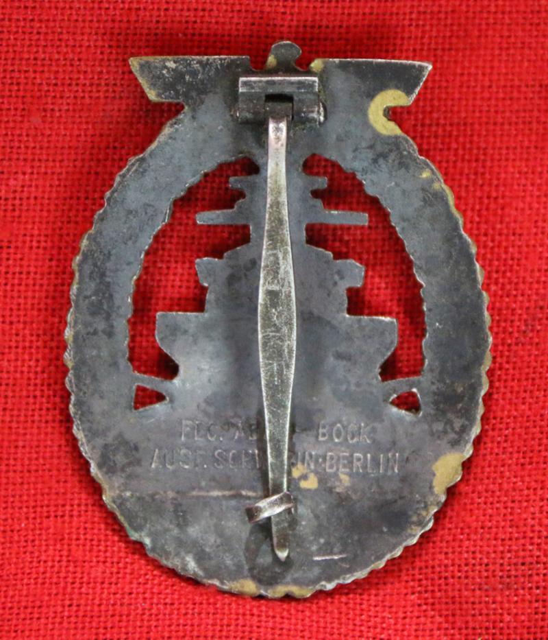 A Superb & Early Kriegsmarine High Seas Fleet Badge by Adolf Bock Ausf Schwerin, Berlin {Flottenkriegsabzeichen} From One Of Ian Fleming’s Naval Intelligence Section’s So Called ‘Red Indians’ 30 Commando Special Engineering Unit