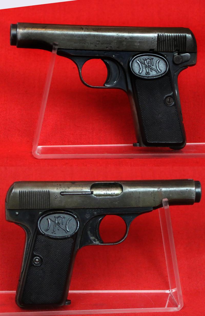An, FN Model 1910, Fabrique Nationale D'Armes DeGuerre, .32 ACP, Semi Auto Pocket Pistol The Same Auto Pistol as Used to Assassinate Archduke Ferdinand That Caused WW1, & By Luftwaffe Officers in WW2. Famously Used By James Bond {Sean Connery} in Dr No