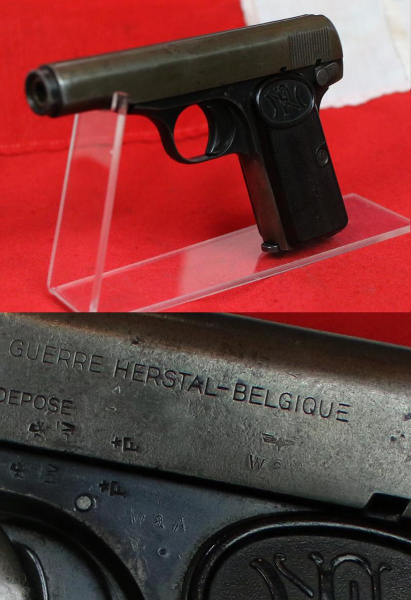 An, FN Model 1910, Fabrique Nationale D'Armes DeGuerre, .32 ACP, Semi Auto Pocket Pistol The Same Auto Pistol as Used to Assassinate Archduke Ferdinand That Caused WW1, & By Luftwaffe Officers in WW2. Famously Used By James Bond {Sean Connery} in Dr No