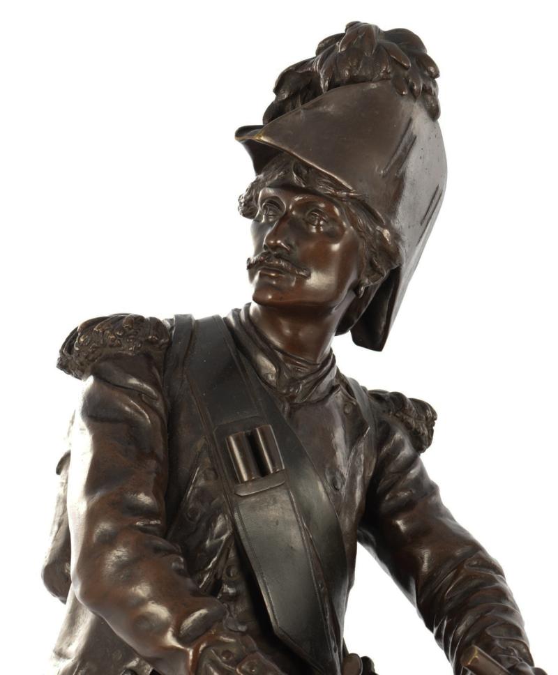 Magnificent Large Pair of Antique,19th Century French Napoleonic Bronzes of 'Old Guard' Soldiers, a Drummer & Grenadier.'Avant le Combat' & 'Apres le Combat' Henri Dumaige. French Soldiers Often Referred to Napoleon's Old Guard as