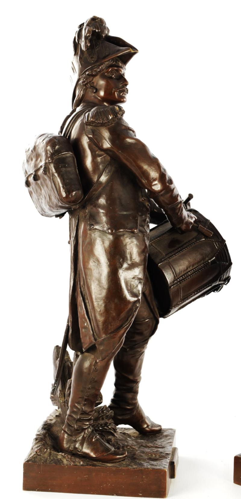 Magnificent Large Pair of Antique,19th Century French Napoleonic Bronzes of 'Old Guard' Soldiers, a Drummer & Grenadier.'Avant le Combat' & 'Apres le Combat' Henri Dumaige. French Soldiers Often Referred to Napoleon's Old Guard as