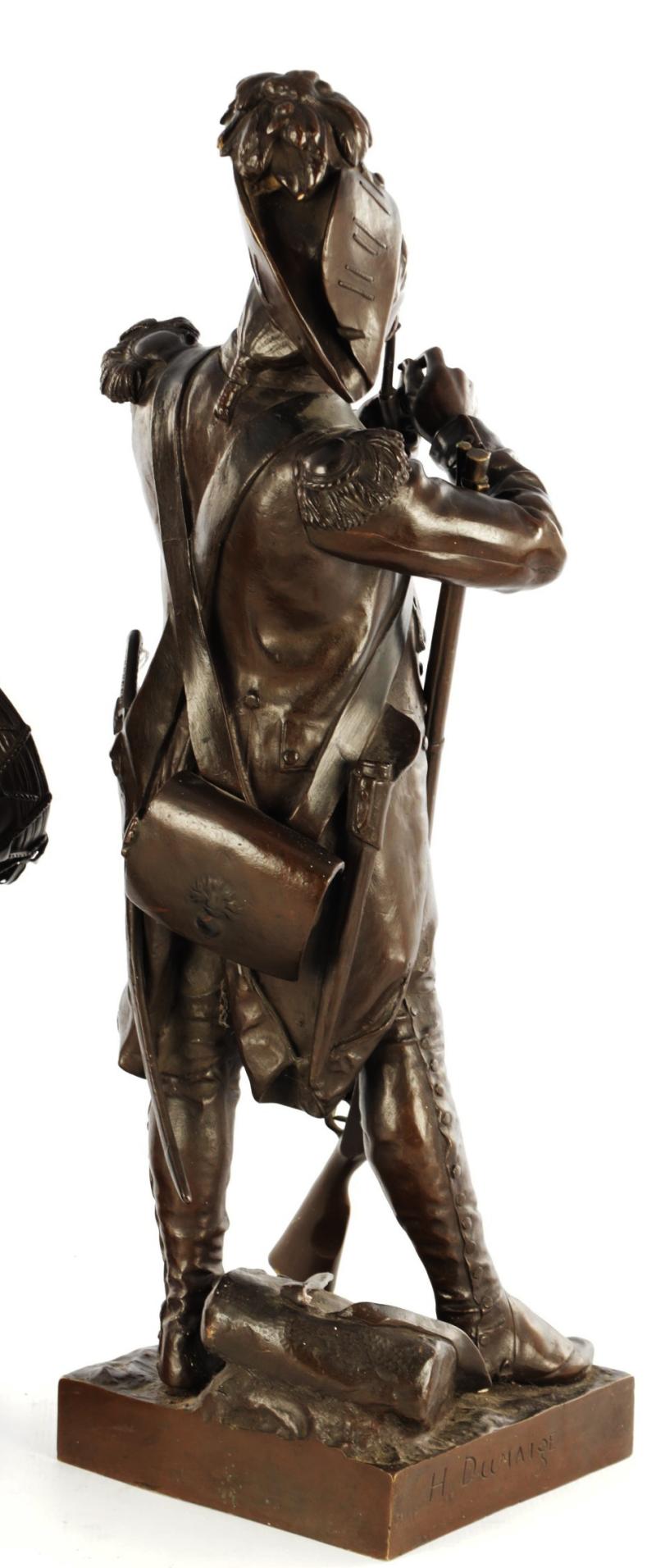 Magnificent Large Pair of Antique,19th Century French Napoleonic Bronzes of 'Old Guard' Soldiers, a Drummer & Grenadier.'Avant le Combat' & 'Apres le Combat' Henri Dumaige. French Soldiers Often Referred to Napoleon's Old Guard as
