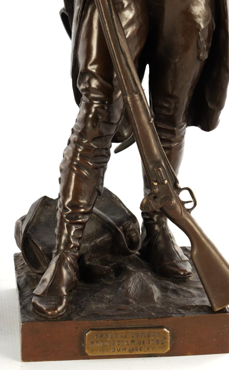 Magnificent Large Pair of Antique,19th Century French Napoleonic Bronzes of 'Old Guard' Soldiers, a Drummer & Grenadier.'Avant le Combat' & 'Apres le Combat' Henri Dumaige. French Soldiers Often Referred to Napoleon's Old Guard as