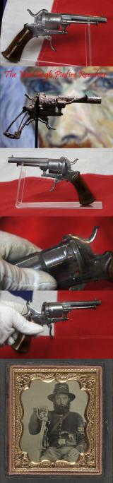 19th Century, 1858 Lefrauchaux 7mm Pinfire Pocket Revolver, With Foldaway Trigger. A Pair To The Vincent van Gogh Pistol That Sold for $182,000 in June 2019. A Very Interesting And Inexpensive Original Antique Arms And Armour Collectible