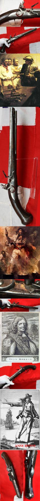 A Wonderful, Very Early Period, 17th Century Flintlock Long Buccaneer's 'Fleet Captain's' or Pirate Pistol By Martin of Angers, Anjou, France. From The Real Pirates of The Caribbean & Port Royal Period The So-Called 'Golden Age of Piracy' Circa 1680