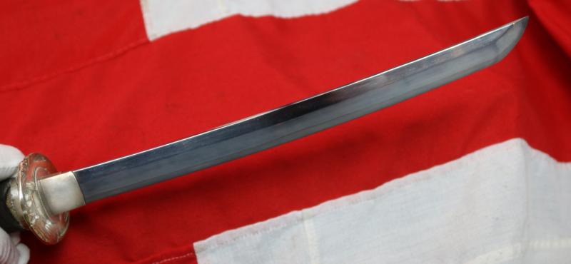 A Most Attractive & Handsome Antique Shinto Wakazashi Around 1600. With Silver Koshirae & Late Edo Sukashi Hawk & Chidori Tsuba. Fine Blade With Beautiful Suguha Hamon, Itame Hada. In Full and Beautiful Polish .