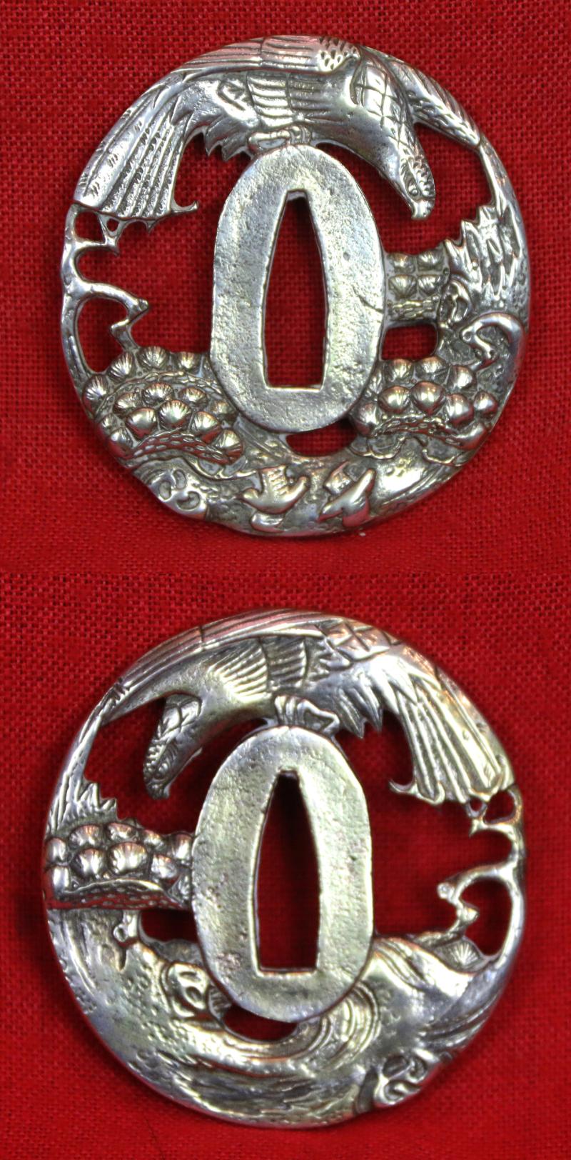 A Most Attractive & Handsome Antique Shinto Wakazashi Around 1600. With Silver Koshirae & Late Edo Sukashi Hawk & Chidori Tsuba. Fine Blade With Beautiful Suguha Hamon, Itame Hada. In Full and Beautiful Polish .