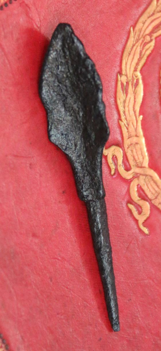 A Superb Condition 1415 ad Relic From the Battle of Agincourt. A Fierce-Some Armour or Helmet Piercing Welsh Longbowman's Tanged Trefoil Blade Arrowhead. Recovered From Azincourt in the 1820's During a Grand Tour By Family of Scottish Nobility