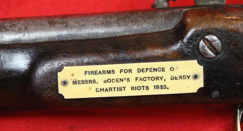 A Rare, Very Early, 19th Century 'Pre-Worker's Union' British 'General Strike' Period Pistol, 19th Century Percussion Pistol With A 'Chartist Riot' Factory Armoury Label. Used in the 1842 General Strike, Also Known As 'The Plug Riots'
