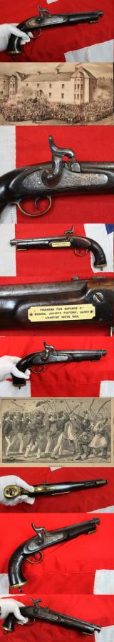 A Rare, Very Early, 19th Century 'Pre-Worker's Union' British 'General Strike' Period Pistol, 19th Century Percussion Pistol With A 'Chartist Riot' Factory Armoury Label. Used in the 1842 General Strike, Also Known As 'The Plug Riots'