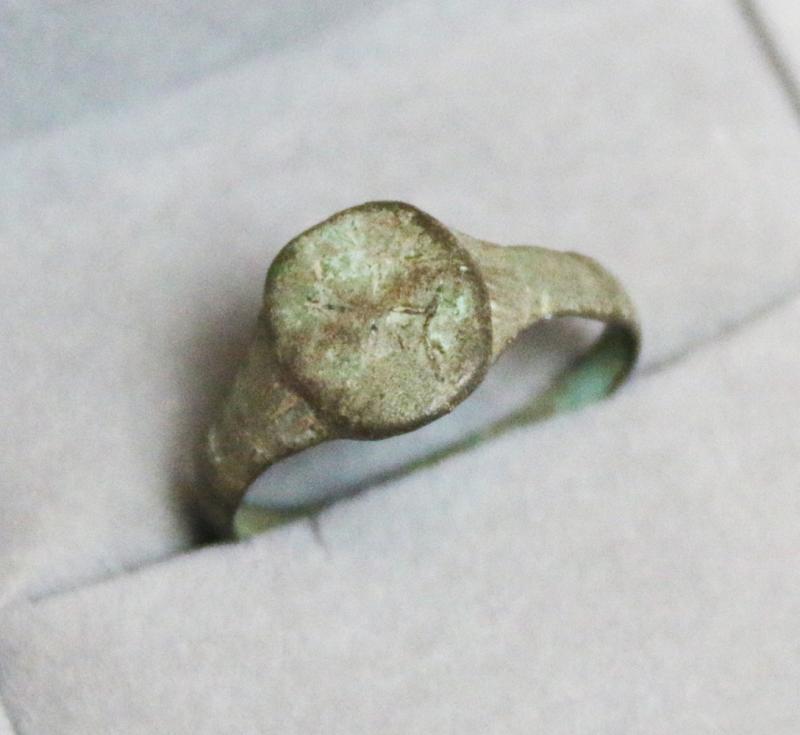 A Very Fine Ancient Roman Status Copper Bronze Ring Discovered Around 200 Years Ago Near Hadrian's Wall Circa 1820 Engraved With Pagan Sun Cross