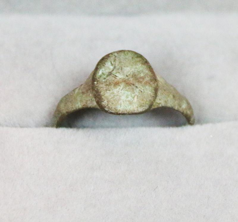 A Very Fine Ancient Roman Status Copper Bronze Ring Discovered Around 200 Years Ago Near Hadrian's Wall Circa 1820 Engraved With Pagan Sun Cross