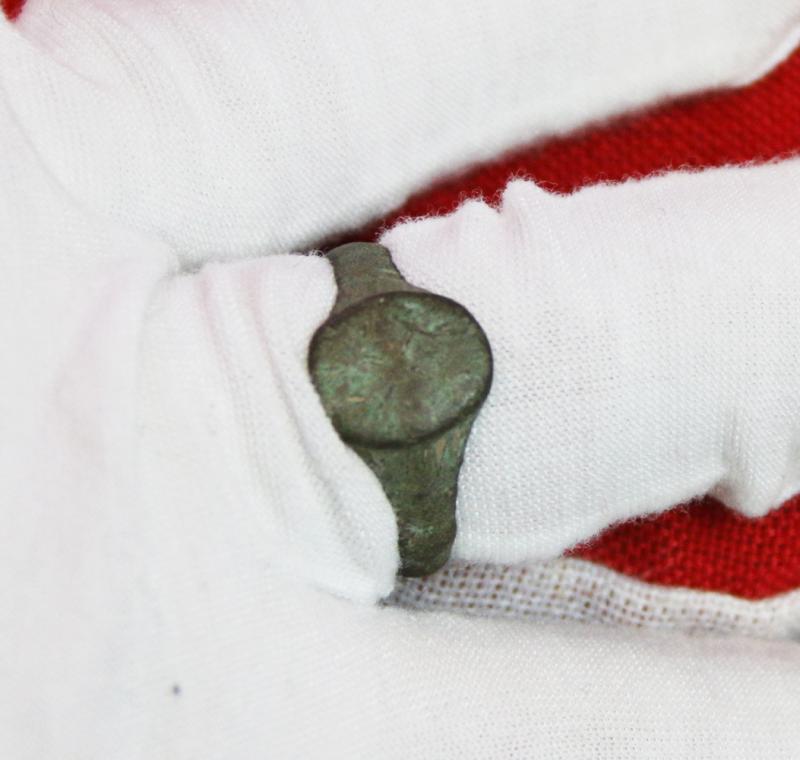 A Very Fine Ancient Roman Status Copper Bronze Ring Discovered Around 200 Years Ago Near Hadrian's Wall Circa 1820 Engraved With Pagan Sun Cross