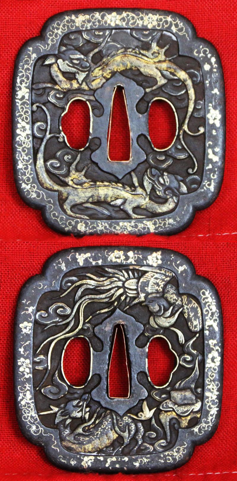 A Stunning Kunitake Early Shinto Katana With All Original Very Fine Edo Period Koshirae & A Finest Quality Kagonami, Nanban, Kirin, Phoenix & Dragons Kiyou-Tojin Tsuba, Inlaid with Solid Silver and Gold, Nagasaki-he Gairaishita Chukokujin no Saku