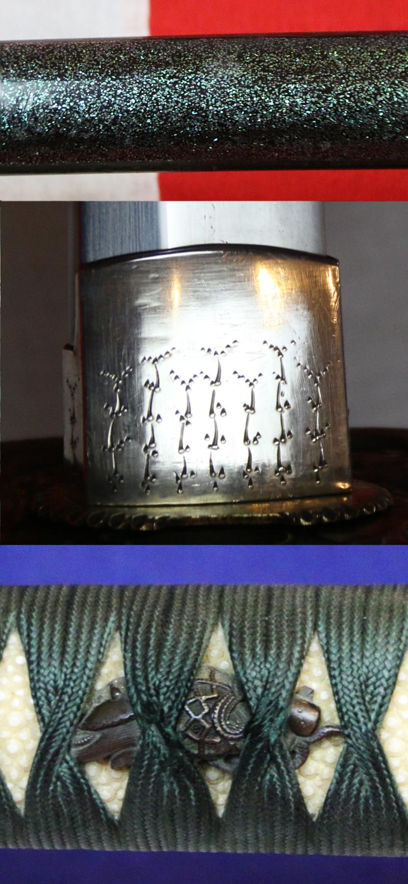 A Stunning Kunitake Early Shinto Katana With All Original Very Fine Edo Period Koshirae & A Finest Quality Kagonami, Nanban, Kirin, Phoenix & Dragons Kiyou-Tojin Tsuba, Inlaid with Solid Silver and Gold, Nagasaki-he Gairaishita Chukokujin no Saku