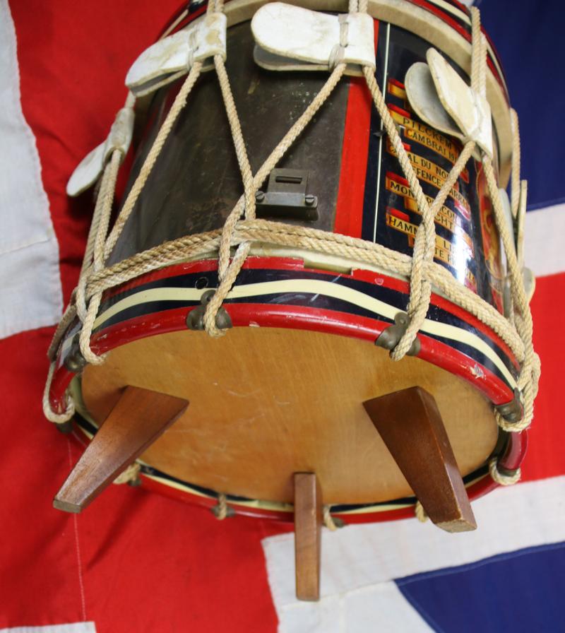 A Good 1950's, Hand Painted, Early ERII Regimental Drum of The 1st battalion Welsh Guards with Regimental Crest and Battle Honours