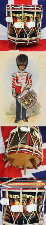 A Good 1950's, Hand Painted, Early ERII Regimental Drum of The 1st battalion Welsh Guards with Regimental Crest and Battle Honours