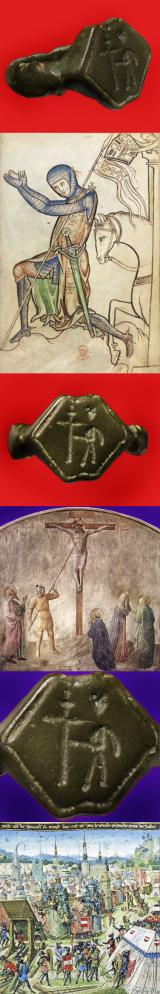1000 Year Old Superb Crusades Period Bronze Status Ring of A Norman Knight of Christ of The 1st Crusades. Depicting Christ Bearing His Crucifix for The Crucifixion. In Excellent Condition with Fine Original Age Patination